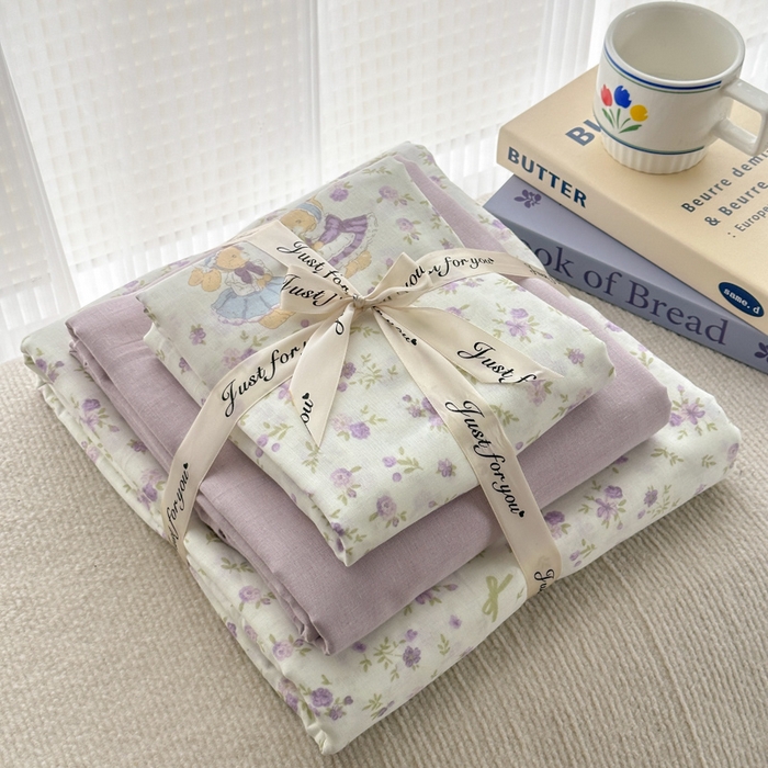 91家纺网 家纺一手货源 找家纺 2025新款全棉A类双层纱四件套系列-叠拍 花语兔