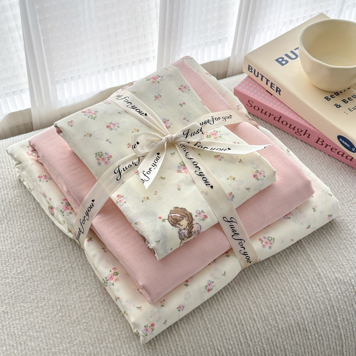 91家纺网 家纺一手货源 找家纺 2025新款全棉A类双层纱四件套系列-叠拍 美好时光