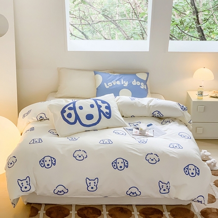 91家纺网 家纺一手货源 找家纺 （总）尺素 2025新款韩国ins风全棉卡通印花四件套小红书博主纯棉学生三件套