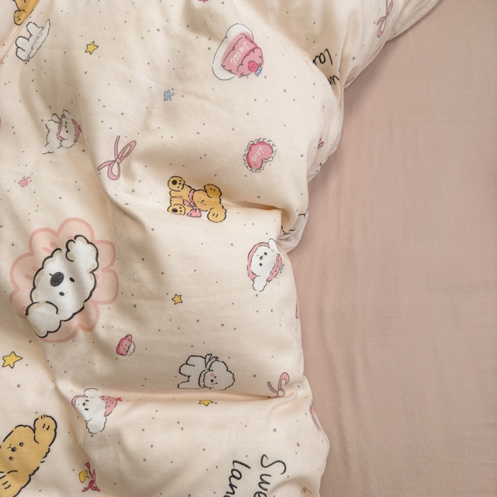 91家纺网 家纺一手货源 找家纺 2025新款全棉A类双层纱四件套系列-床拍 乖乖狗