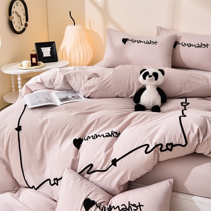 91家纺网 家纺一手货源 找家纺 炫拼家纺 2025新款灵动系A类全棉40支水洗棉毛巾绣四件套 灵动-香芋粉