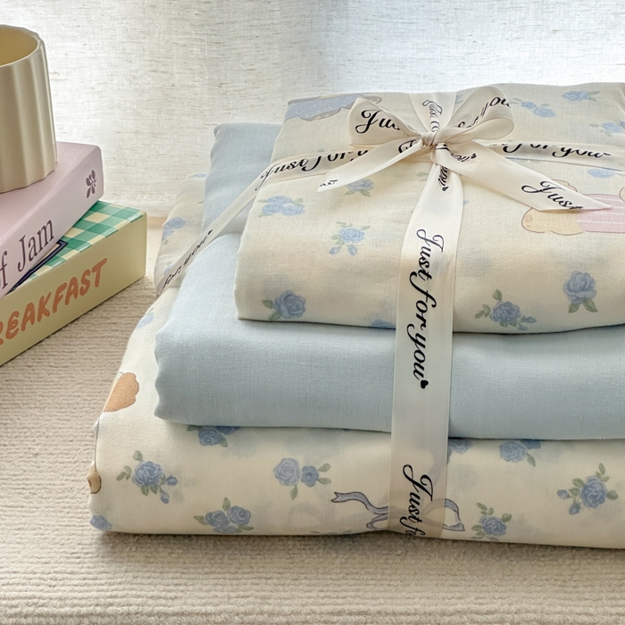 91家纺网 家纺一手货源 找家纺 2025新款全棉A类双层纱四件套系列-叠拍 俏皮狗