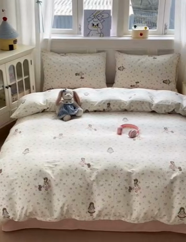 91家纺网 家纺一手货源 找家纺 2025新款全棉A类双层纱四件套系列-叠拍 美好时光