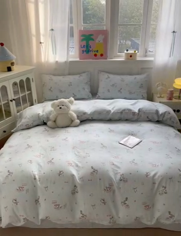 91家纺网 家纺一手货源 找家纺 2025新款全棉A类双层纱四件套系列-叠拍 神气猫