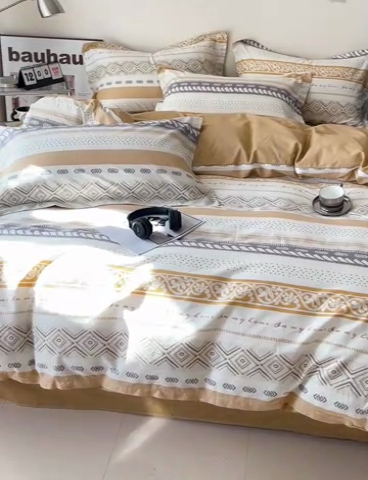 91家纺网 家纺一手货源 找家纺 盛馨 2025年高支高密全棉套件简约北欧风13372纯棉床笠四件套三件套 米洛