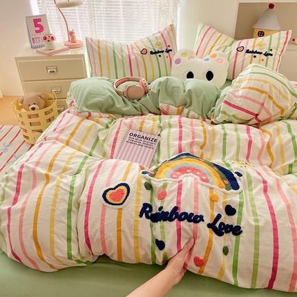 91家纺网 家纺一手货源 找家纺 优承佳生活馆 2025新款水洗m毛巾绣四件套 彩虹甜心