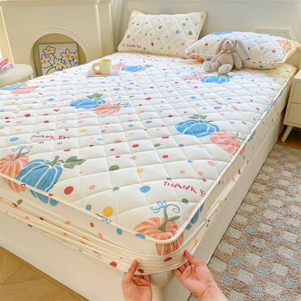 居眠 2025新款A类亲肤棉抗菌印花夹棉床笠 波点南瓜