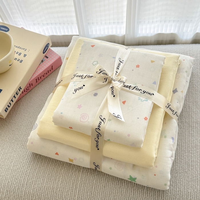 91家纺网 家纺一手货源 找家纺 2025新款全棉A类双层纱四件套系列-叠拍 星星点点