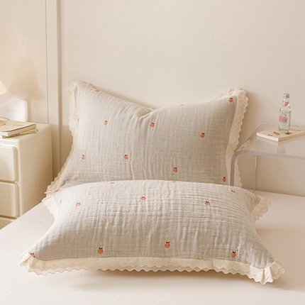 91家纺网 家纺一手货源 找家纺 （总）麻依 2025新款棉花糖枕巾全棉四层纱布双层花边