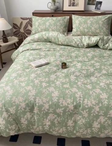 91家纺网 家纺一手货源 找家纺 2025新款全棉A类双层纱四件套系列-床拍 温婉花语