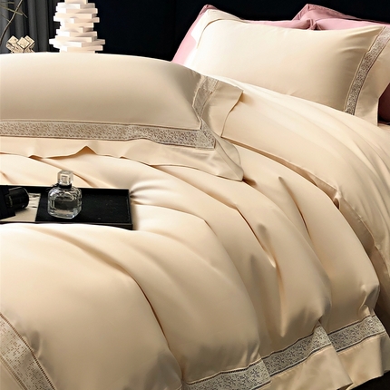 佳汐蓝家纺 2025新款160支全棉贡缎威尔系列四件套 威尔-杏仁白