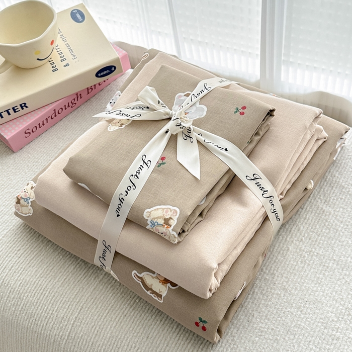 91家纺网 家纺一手货源 找家纺 2025新款全棉A类双层纱四件套系列-叠拍 可爱西高地