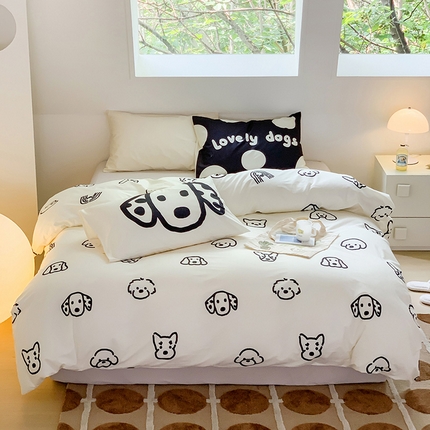 尺素 2025新款韩国ins风全棉卡通印花四件套小红书博主纯棉学生三件套 lovely dog 灰