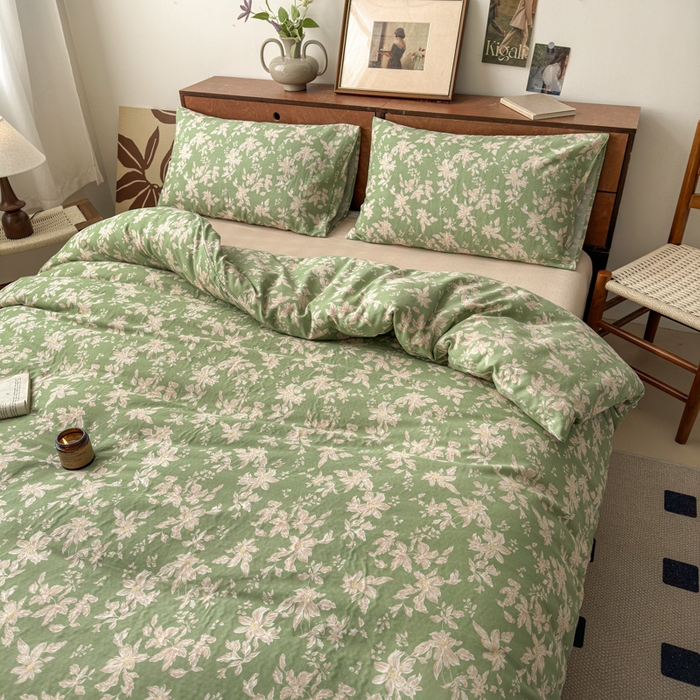 91家纺网 家纺一手货源 找家纺 2025新款全棉A类双层纱四件套系列-床拍 温婉花语