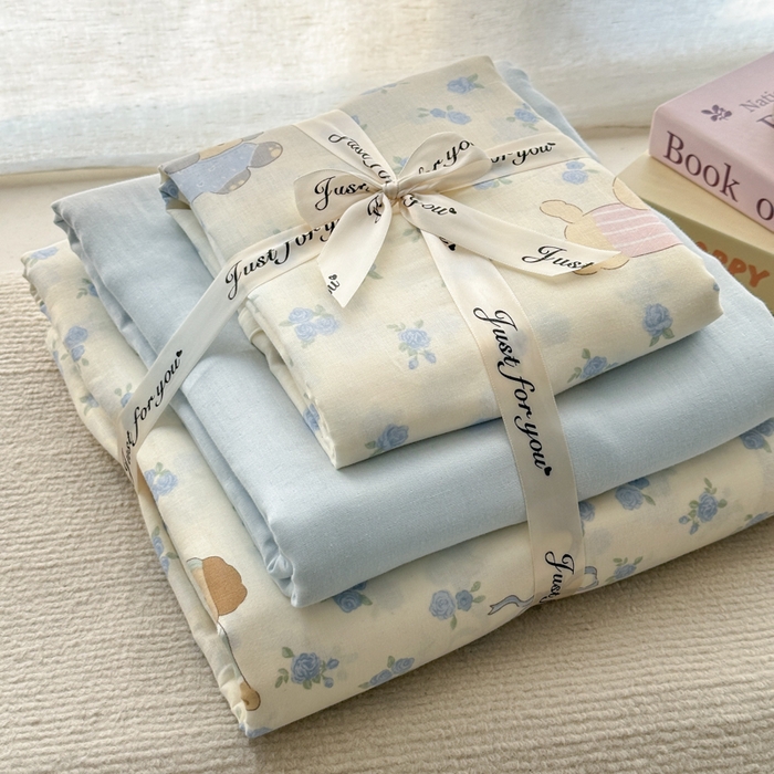 91家纺网 家纺一手货源 找家纺 2025新款全棉A类双层纱四件套系列-叠拍 俏皮狗