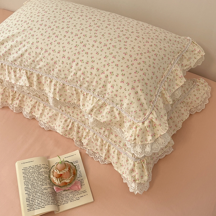 91家纺网 家纺一手货源 找家纺 蓝邻家纺 2025年新款全棉法式清新公主风双层花边四件套系列 嫣然-粉