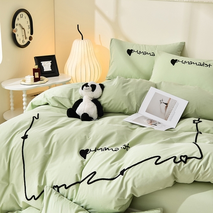 91家纺网 家纺一手货源 找家纺 炫拼家纺 2025新款灵动系A类全棉40支水洗棉毛巾绣四件套 灵动-云溪绿