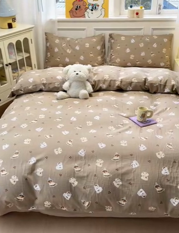 91家纺网 家纺一手货源 找家纺 2025新款全棉A类双层纱四件套系列-叠拍 可爱西高地