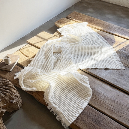 2025新款Zarahome同款华夫格拉毛毯大牌风丹麦进口拉毛工艺毛毯 ZARA 奶白