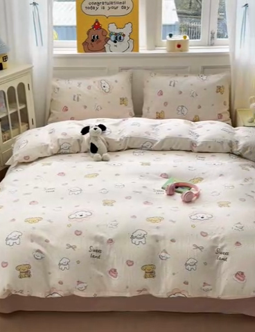 91家纺网 家纺一手货源 找家纺 2025新款全棉A类双层纱四件套系列-叠拍 乖乖狗