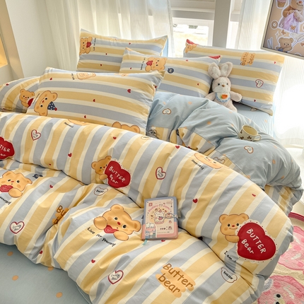 吉象家纺 2025新款全棉斜纹印花四件套 吐司小熊