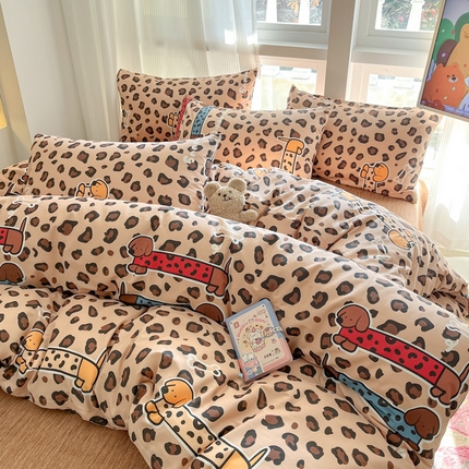 吉象家纺 2025新款全棉斜纹印花四件套 豹纹狗
