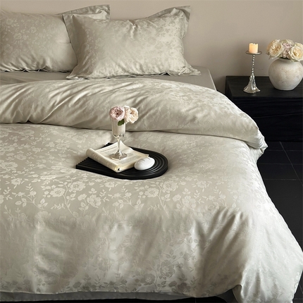 鹿班家居 2025年春夏款100S长绒棉精美提花四件套-花岛与海（标准会员-20元） 花岛与海-香槟绿