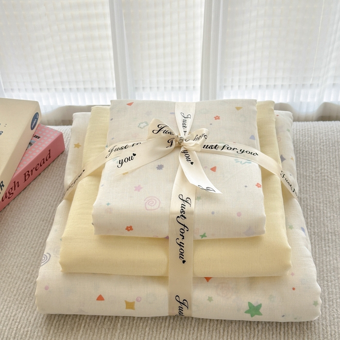 91家纺网 家纺一手货源 找家纺 2025新款全棉A类双层纱四件套系列-叠拍 星星点点