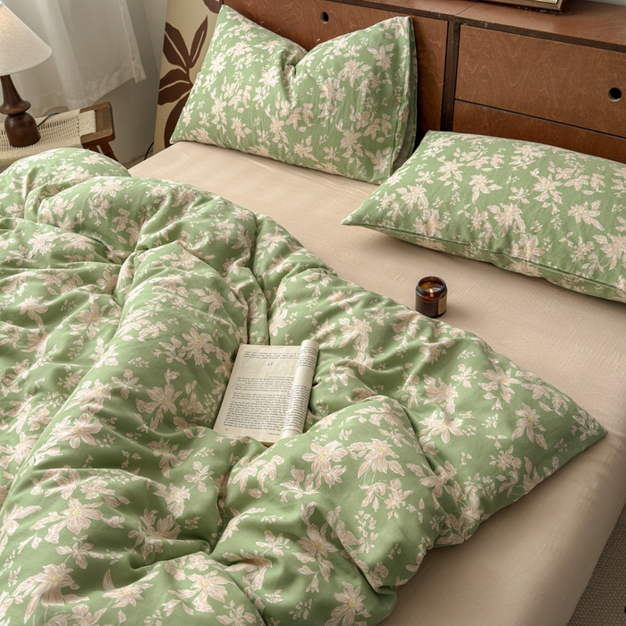 91家纺网 家纺一手货源 找家纺 2025新款全棉A类双层纱四件套系列-床拍 温婉花语