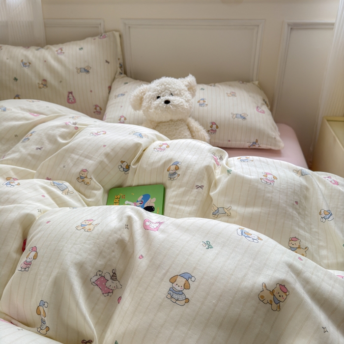 91家纺网 家纺一手货源 找家纺 2025新款全棉A类双层纱四件套系列-床拍 嬉戏谷