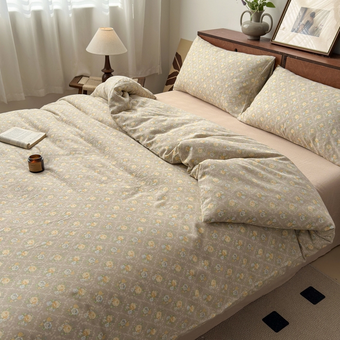 91家纺网 家纺一手货源 找家纺 2025新款全棉A类双层纱四件套系列-床拍 写意风情