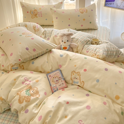 吉象家纺 2025新款全棉斜纹印花四件套 假日小狗