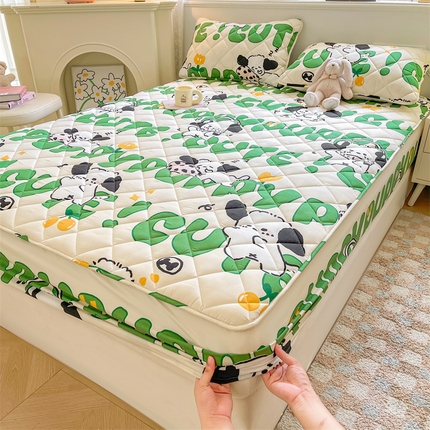 居眠 2025新款A类亲肤棉抗菌印花夹棉床笠 字母小狗