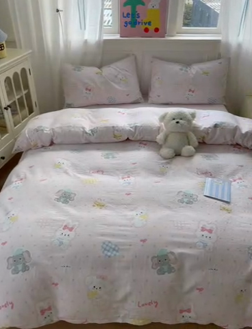 91家纺网 家纺一手货源 找家纺 2025新款全棉A类双层纱四件套系列-床拍 趣味王国