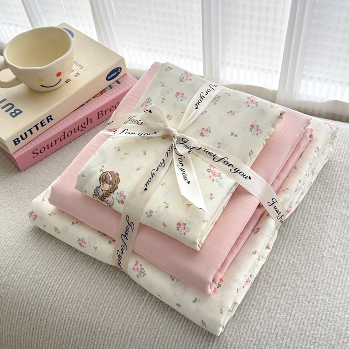 91家纺网 家纺一手货源 找家纺 2025新款全棉A类双层纱四件套系列-叠拍 美好时光