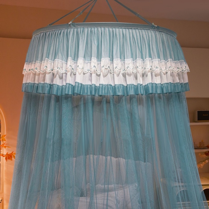 91家纺网 家纺一手货源 找家纺 雪姿家纺 2025新款圆顶公主风落地蚊帐-倾城 倾城-海洋兰