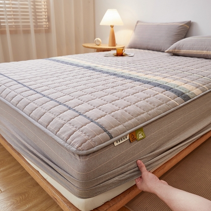 91家纺网 家纺一手货源 找家纺 喜居 2025新款全棉色织大豆夹棉床笠 余年灰大豆夹棉床笠