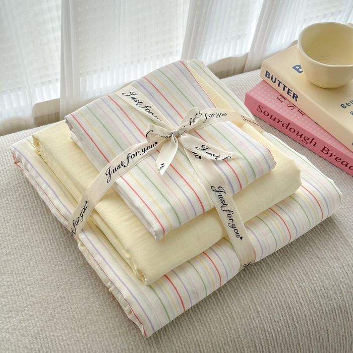 91家纺网 家纺一手货源 找家纺 2025新款全棉A类双层纱四件套系列-叠拍 简约派