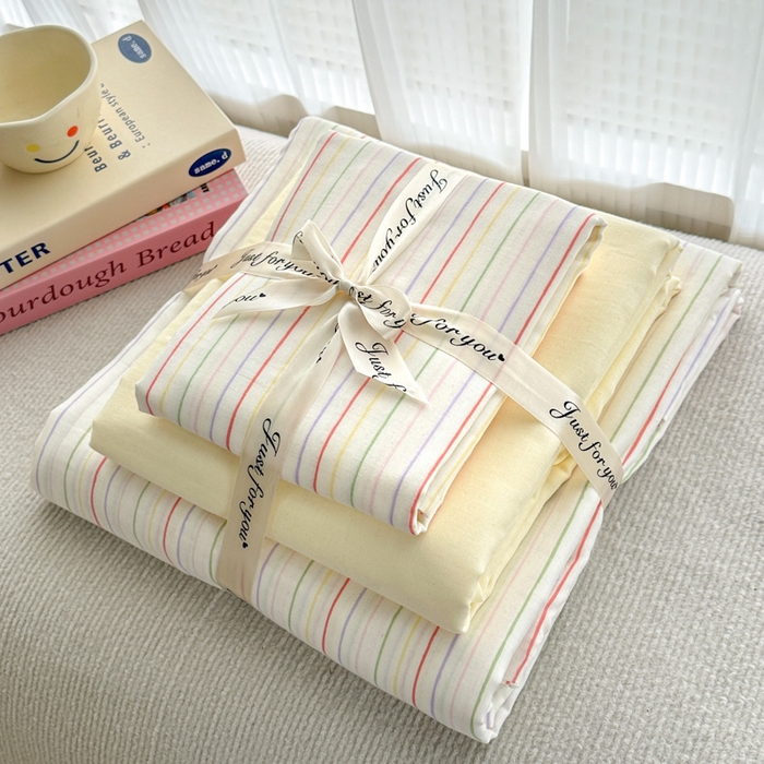 91家纺网 家纺一手货源 找家纺 2025新款全棉A类双层纱四件套系列-叠拍 简约派