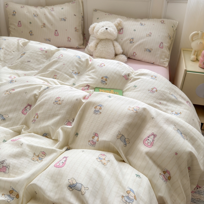 91家纺网 家纺一手货源 找家纺 2025新款全棉A类双层纱四件套系列-床拍 嬉戏谷