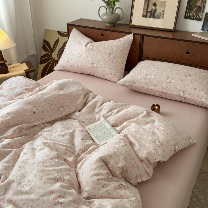 91家纺网 家纺一手货源 找家纺 2025新款全棉A类双层纱四件套系列-床拍 玫瑰庄园