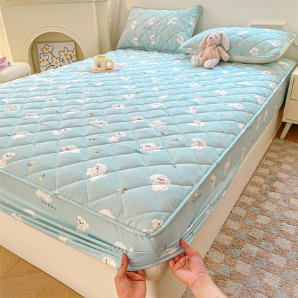 居眠 2025新款A类亲肤棉抗菌印花夹棉床笠 快乐小汪