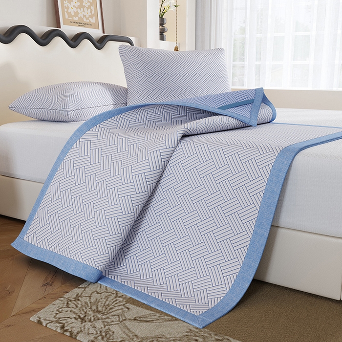 91家纺网 家纺一手货源 找家纺 野马 2025新款跨境外贸亚马逊专供PE小冰块凉席【支持跨境电商要求】提供一件代发,JIT定制需求 蓝色