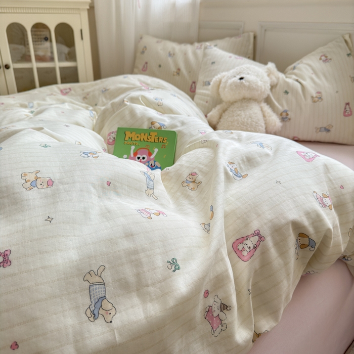 91家纺网 家纺一手货源 找家纺 2025新款全棉A类双层纱四件套系列-床拍 嬉戏谷