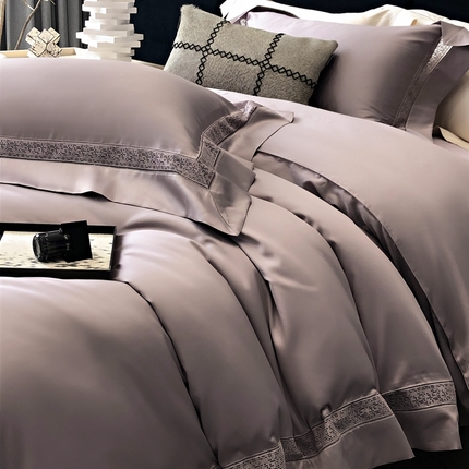 佳汐蓝家纺 2025新款160支全棉贡缎威尔系列四件套 威尔-烟灰紫