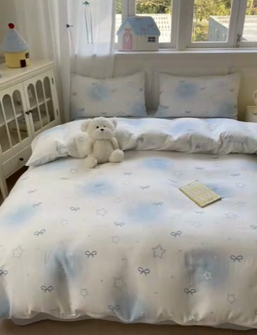 91家纺网 家纺一手货源 找家纺 2025新款全棉A类双层纱四件套系列-叠拍 星辰