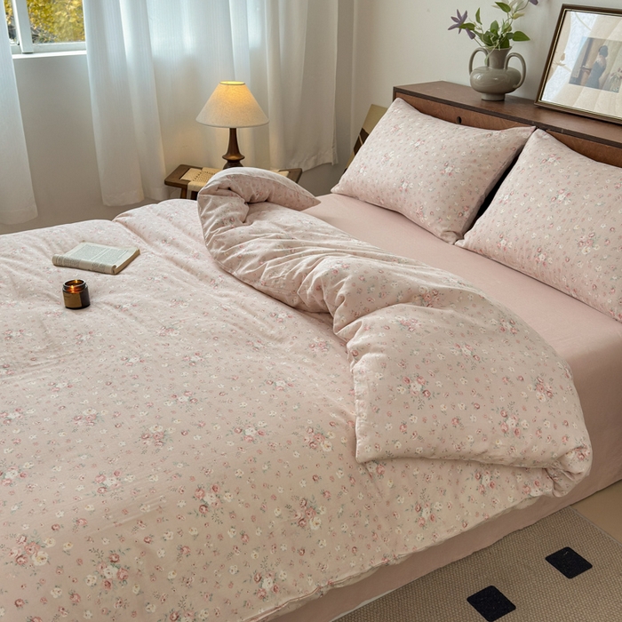 91家纺网 家纺一手货源 找家纺 2025新款全棉A类双层纱四件套系列-床拍 玫瑰庄园