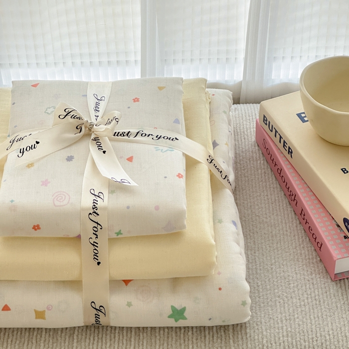 91家纺网 家纺一手货源 找家纺 2025新款全棉A类双层纱四件套系列-叠拍 星星点点