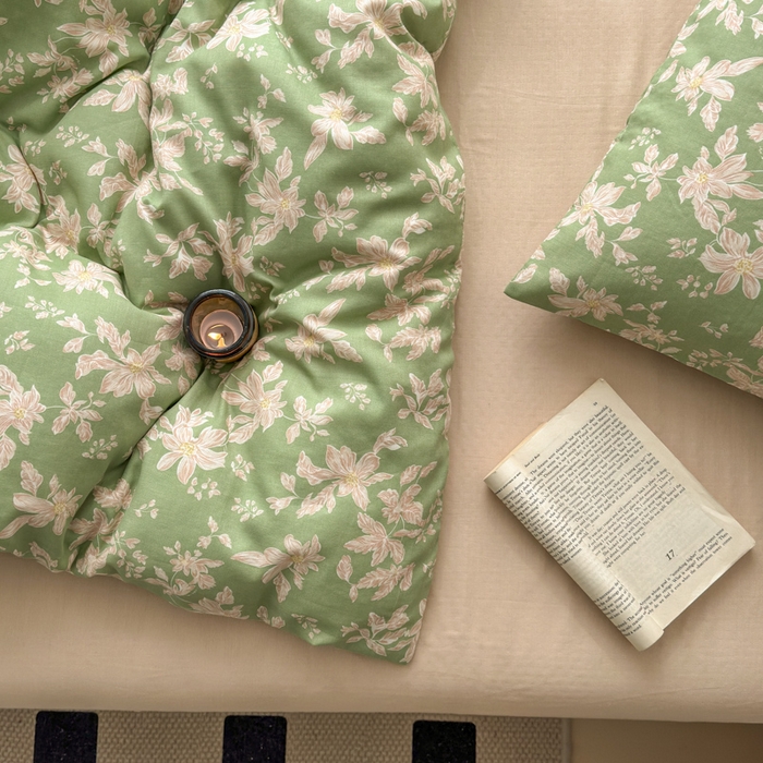 91家纺网 家纺一手货源 找家纺 2025新款全棉A类双层纱四件套系列-床拍 温婉花语