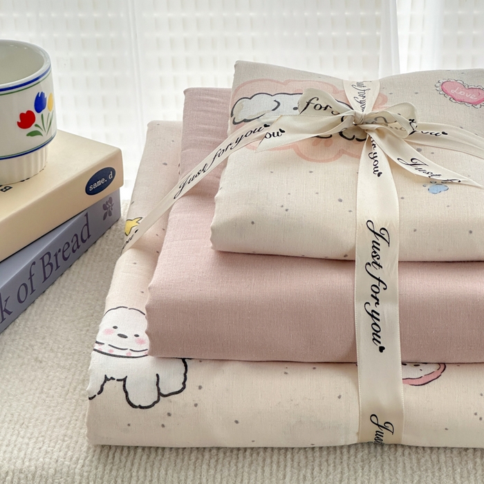 91家纺网 家纺一手货源 找家纺 2025新款全棉A类双层纱四件套系列-叠拍 乖乖狗